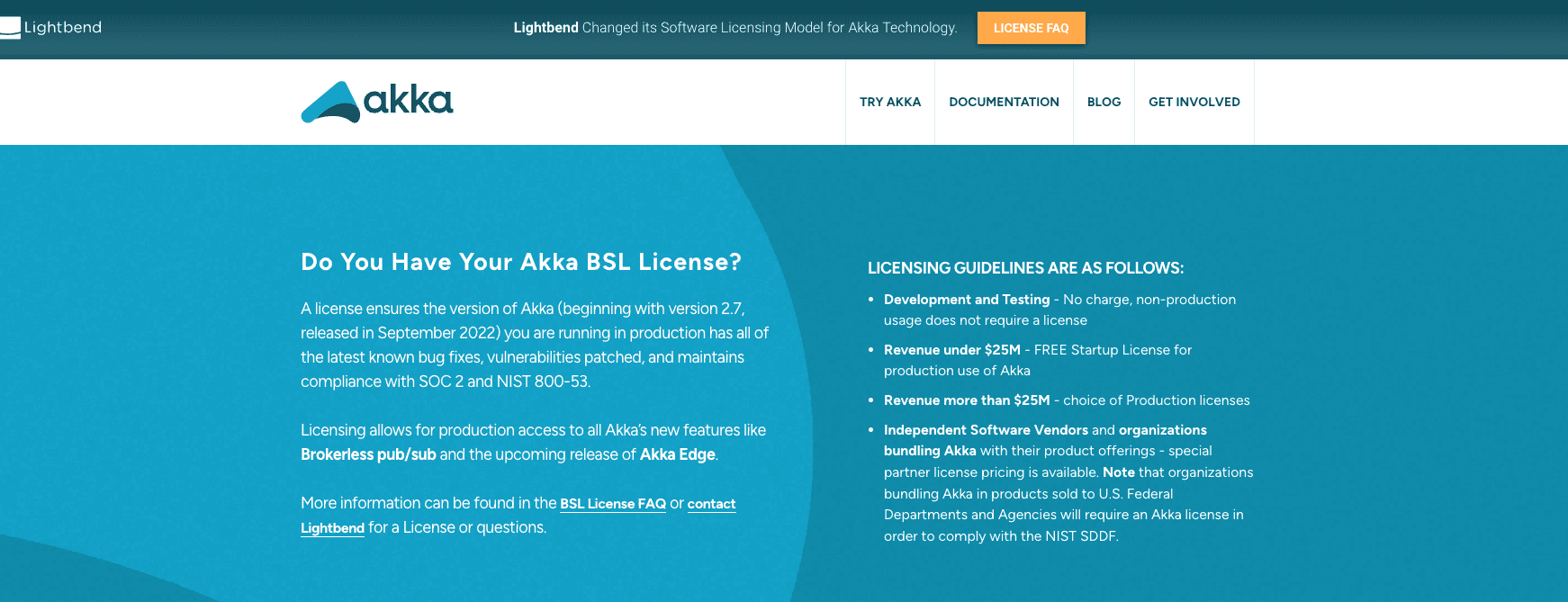 Licensing screenshot showing that Akka is serious about BSL